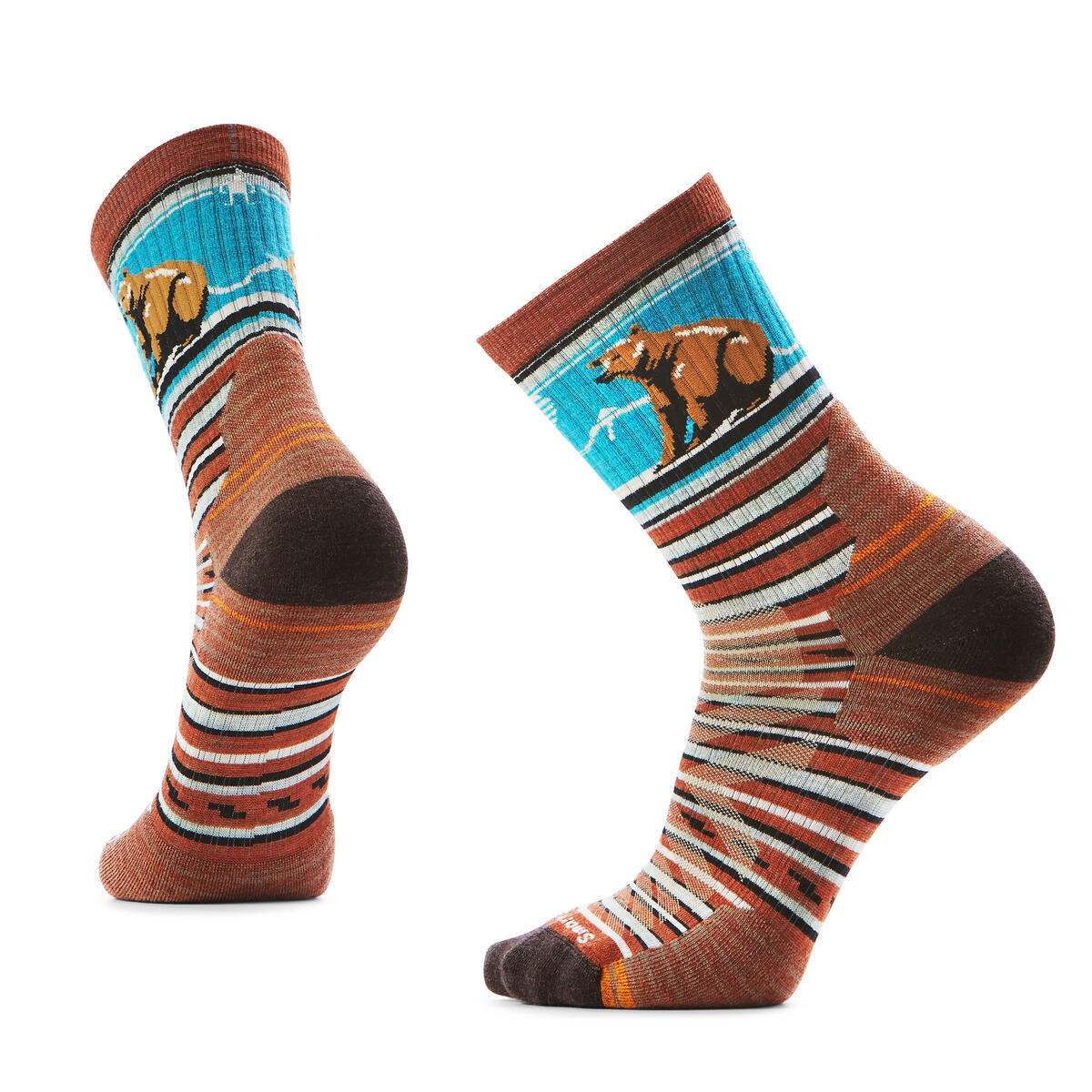 Hike Targeted Cushion Bear Stripe Mid Crew Socks SW002880